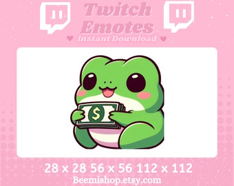 Frog Holding Money Cash Donation Gift Happy Adorable Twitch Discord Emote Stream Animal Youtube Cute Chibi