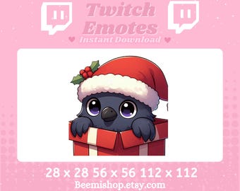 Christmas Raven Crow Lurking Hiding In A  Gift Box  Happy Bird Kawaii Funny Adorable Twitch Discord Emote Animal Cute Chibi Winter Holiday