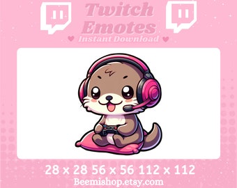 Twitch Emotes Discord Emote Cute Otter Emotes Kawaii Gaming Gamer Streamer Pink Headset Adorable Discord Youtube Server Funny Stream
