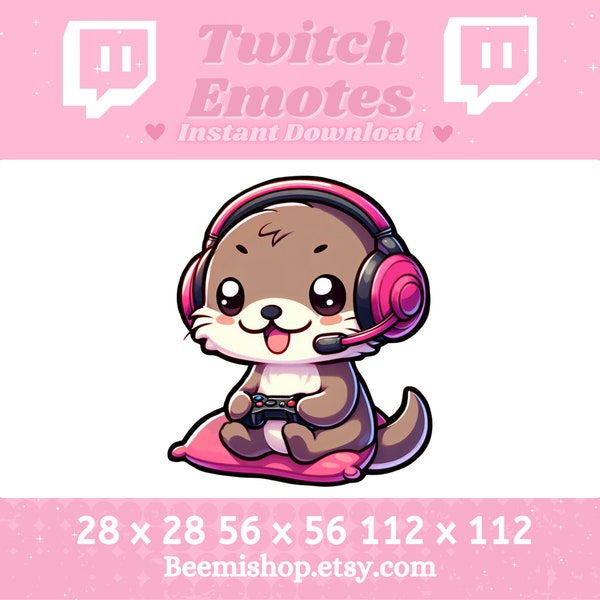 Twitch Emotes Discord Emote Cute Otter Emotes Kawaii Gaming Gamer Streamer Pink Headset Adorable Discord Youtube Server Funny Stream