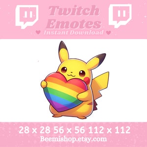 Pikachu Hugging Pride Heart Love Happy Twitch Discord Emote Cute Kawaii Adorable Discord Youtube Server Stream Animal Rainbow