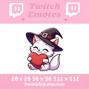 White Fox Witch Drinking Love Heart Happy Halloween Scary Spooky Funny Meme Adorable Anime Twitch Discord Emote Animal Youtube Cute Chibi
