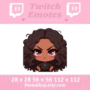 ちび黒人少女、怒ってストリーム、巻き毛の茶色の髪、茶色の目、愛らしい、かわいい、Twitch Discord 絵文字