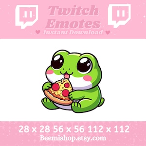 Frog Eating Pizza Food Yummy Kawaii Happy Adorable Twitch Discord Emote Stream Animal Youtube Cute Chibi