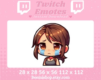 Twitch  Discord Emote Cute Chibi Lara Croft Tomb Raider Emotes Sad crying Server Kawaii Movie Video Games Girl Movie