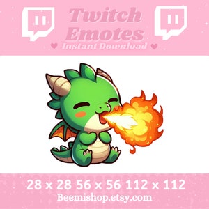 Green Dragon Spitting Fire Attack Kawaii Adorable Anime Twitch Discord Emote Stream Animal Youtube Cute Chibi