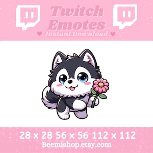 Husky Holding A Pink Flower Happy Wolf Cute Adorable Kawaii Youtube Server Stream Twitch Discord Emotes Funny