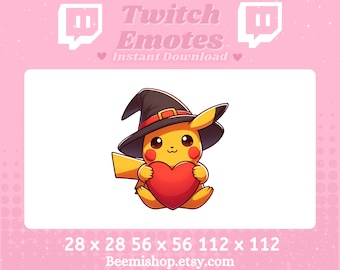 Halloween Pikachu Witch Love Heart Spooky Scary Happy Twitch Discord Emote Cute Kawaii Adorable Discord Youtube Server Stream