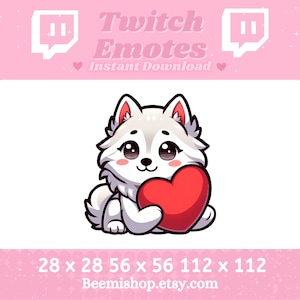 White Wolf Love Heart Cute Adorable Kawaii Youtube Server Stream Twitch Discord Emote Emotes