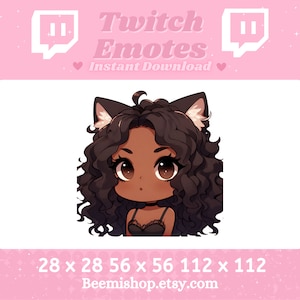 Chibi Black Cat Girl Cute Kawaii Stream Curly Hair Brown Eyes Adorable Kawaii Cute Twitch Discord Emotes Youtube