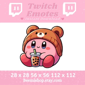 Kirby Trägt Braun Teddy Bär Hut und Boba Tee trinkt