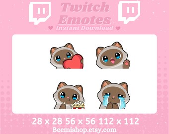 Siamese Cat Pack Set Cute Love Heart  Eating Popcorn Drama Wave Hi Hello Pink Adorable Youtube Server Twitch Discord Emote Emotes Stream