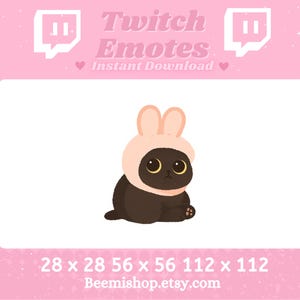 Black Bunny Cat Twitch Emote – Cute Kitten in Pink Bunny Costume Emoji, Kawaii Discord Sticker, Cozy Stream Asset