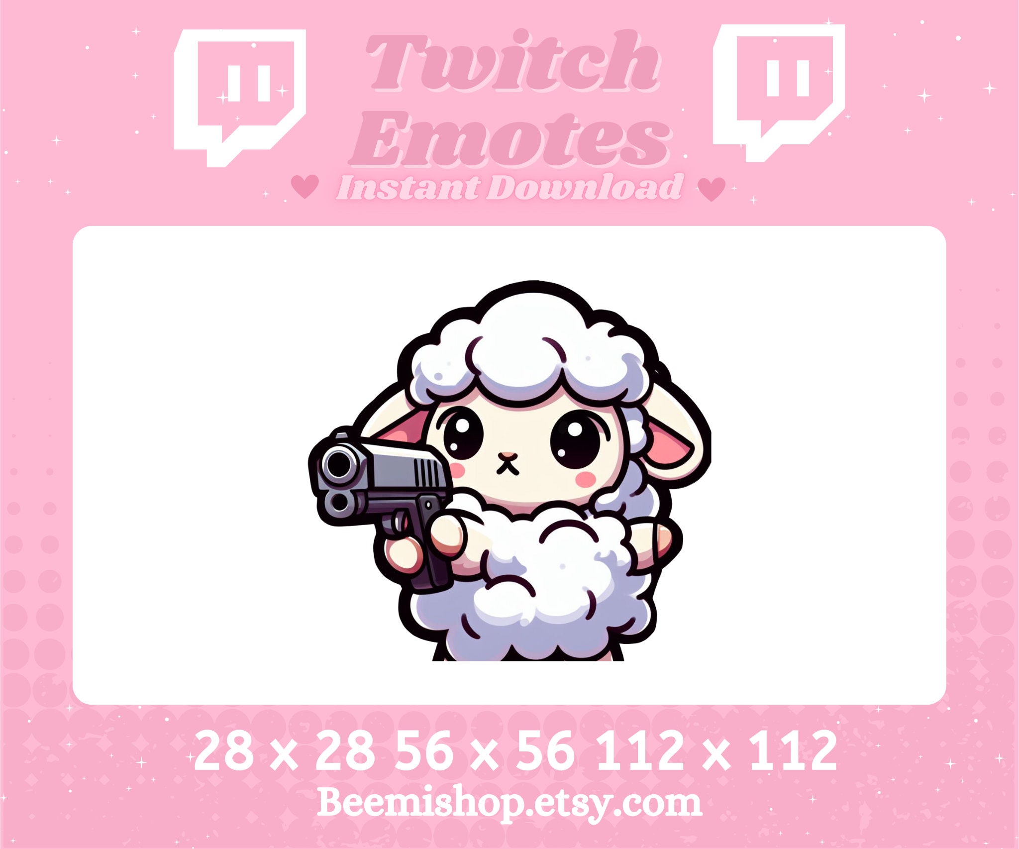 Cute Chibi Sheep Gun Scary Evil Adorable Youtube Server Stream Twitch Discord Emote Emotes  Animal Funny Kawaii