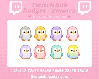 Penguins Sub Badges Bundle Pack Rainbow Grey Yellow Pink Purple Green Loyalty Badge Funny Meme Server Twitch Discord  Emotes Stream Assets