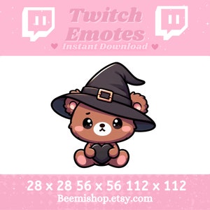 Brown Witch Bear Teddy Bear Love Heart Twitch Discord Emote Cute Kawaii Adorable Discord Youtube Server Stream Animal Witch Hat