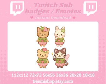 Baby Animals Special Edition Sub Badges Strawberry Cat Bunny Bear Bunny Pack Bundle Set Server Twitch Discord  Emotes Stream Assets