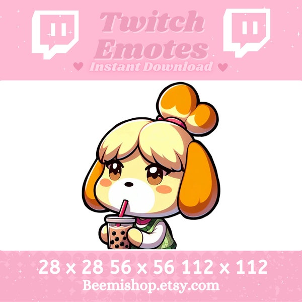 Twitch Discord Emote Animal Crossing Isabelle Emotes Drinking Boba Tea Cute Youtube Server Kawaii Adorable Animal Dog