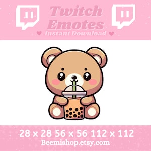 Brown Bear Teddy Bear Drinking Boba Tea Happy Funny Twitch Discord Emote Cute Kawaii Adorable Discord Youtube Server Stream Animal