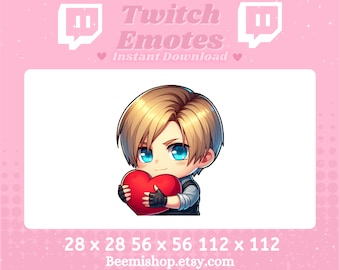 Twitch Discord Emote Cute Chibi Leon Kennedy Resident Evil Emotes Video Game Love Heart Happy Adorable Discord Youtube Server Stream