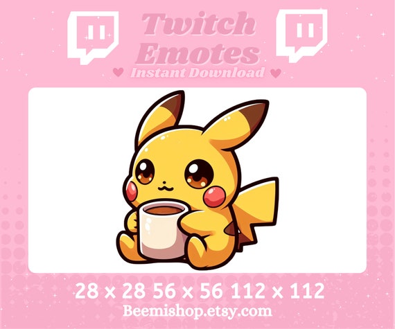Twitch Discord Emote Pokemon Pikachu Coffe Addict Cute Adorable Kawaii Youtube Emoji Server Driinking Sip Slurp