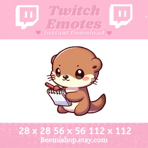 Schattige otter die aantekeningen maakt Gelukkig Smart Schattig YouTube-server Kawaii dier Bruin Stream Twitch Discord Emote-emotes