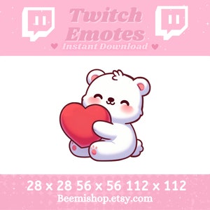 Cute White Polar Bear Love Heart Hug Funny Happy Kawaii Adorable Youtube Server Stream Animal Twitch Discord Emote Emotes
