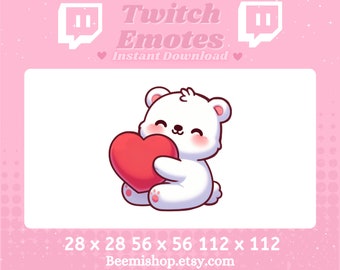 Cute White Polar Bear Love Heart Hug Funny Happy Kawaii Adorable Youtube Server Stream Animal Twitch Discord Emote Emotes
