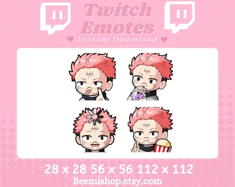 Sukuna JJK Pack Set Anime Cute Bla drinking Boba Tea Loading Eating Popcorn Youtube Server Twitch Discord Emote Emotes Stream