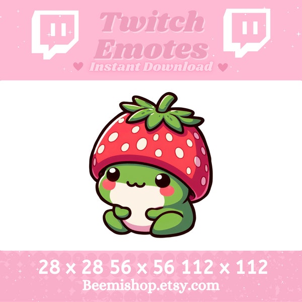 Twitch Emote Niedlich Chibi Frosch Emotes Tragen Erdbeer-Hut Glücklich Frucht Strom Bequem Entzückend Lecker Servier Lustig