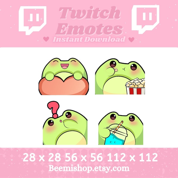 Ensemble d'animaux grenouille mignon coeur manger du pop-corn drame confus siroter une boisson adorable serveur Youtube Twitch émoticônes Discorde flux d'émoticônes