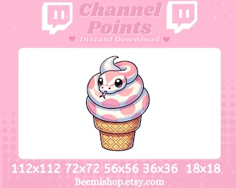 Channel Points Pink White Strawberry Snake Ice Cream Cone Happy Twitch Discord Emote Cute Kawaii Adorable Discord Youtube Server Sub Badge
