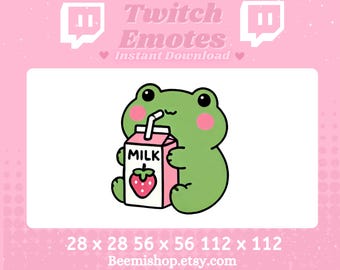 Frog Drinking Strawberry Milk Kawaii Plush Cuddle Comfy Happy Adorable Twitch Discord Emote Stream Animal Youtube Cute Chibi