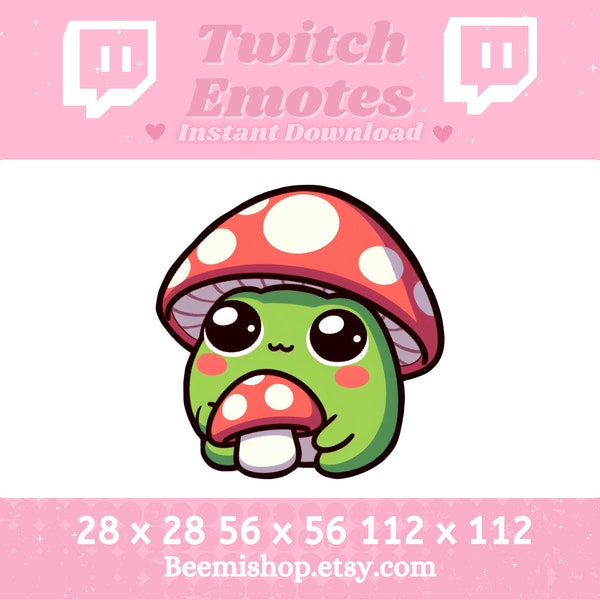Twitch Emote Cute Chibi Frog Emotes Wearing Mushroom Hat Happy Red Shroom Stream Comfy Adorable  Server Funny Kawaii
