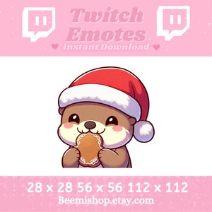 May include: A cartoon otter wearing a red Santa hat and holding a gingerbread cookie. The otter is brown with a white belly and has a cute expression on its face. The image is available in three sizes: 28 x 28, 56 x 56, and 112 x 112 pixels.
