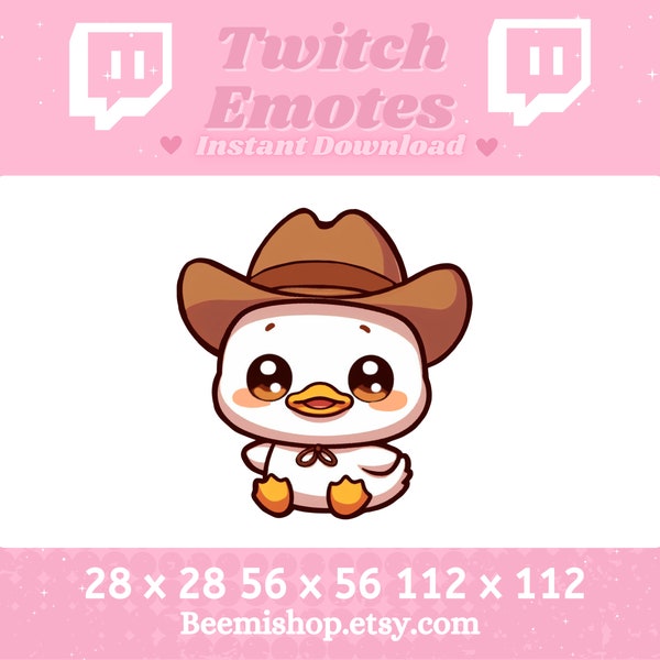 White Cowboy Hat Duck Kawaii Adorable Twitch Discord Emote Stream Animal Youtube Cute Chibi