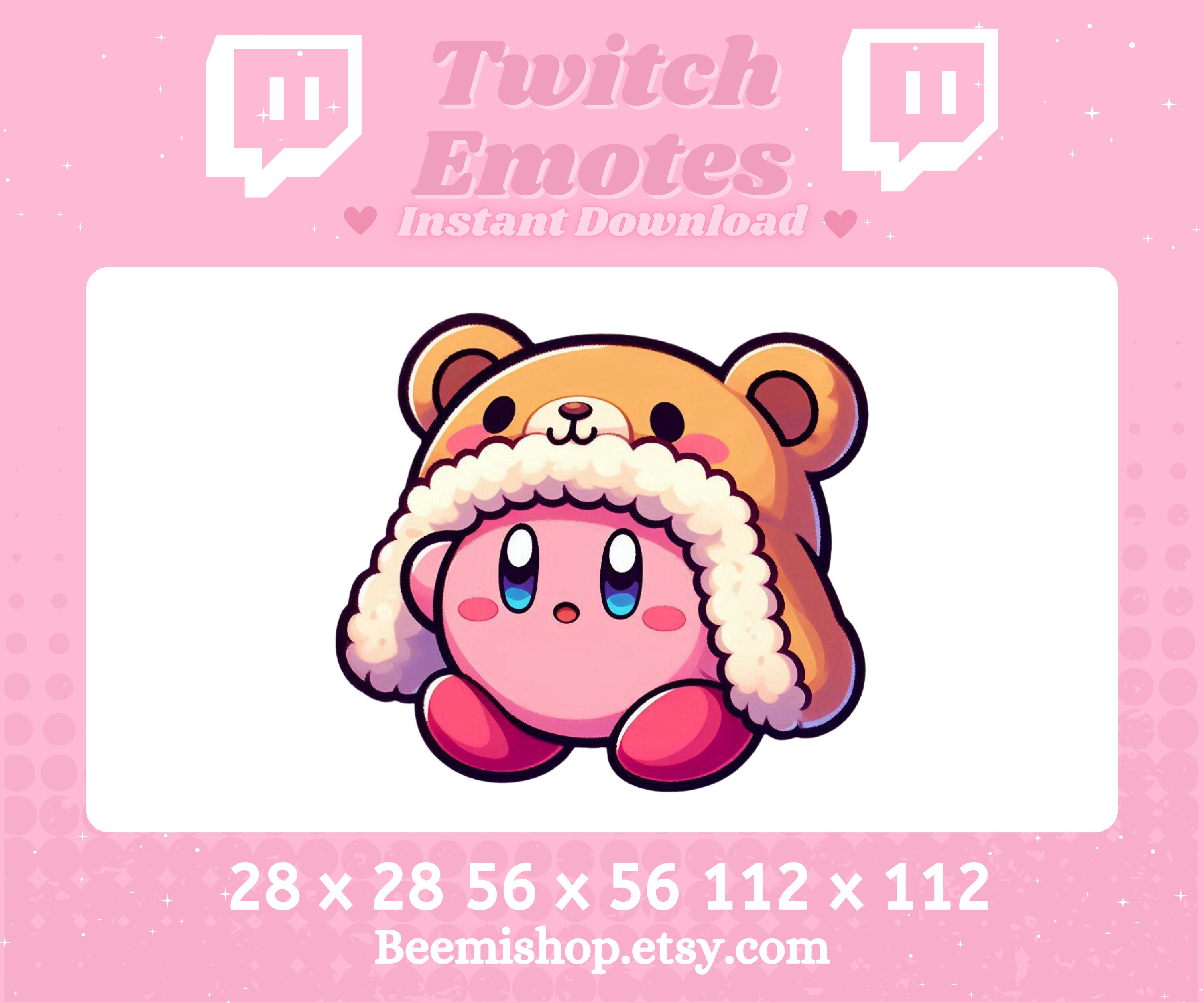 Kirby Wearing A Brown Teddy Bear Hat Cute Kawaii Adorable Youtube Server Twitch Discord Emotes Stream  Happy Comfy Cozy