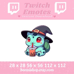 Bulbasaur Witch Drinking Boba Tea Happy Halloween Scary Evil Twitch Discord Emote Cute Kawaii Adorable Discord Youtube Server Stream