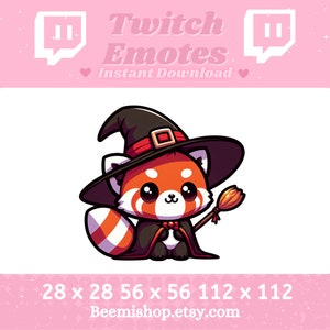 Panda roux coiffé d'un chapeau de sorcière Heureux Adorable Twitch Discord Emote Stream Animal Youtube Chibi mignon