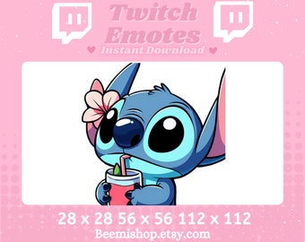 Twitch Discord Emote Stitch Emotes Cute Sip Stitch Emotes Slurp Adorable Drink Youtube Emoji Server Kawaii Drinking Slurping Pink Juice