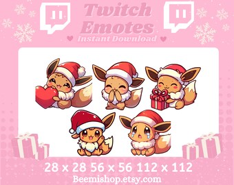 5 Christmas Eevee | Pack | Emote | Cute | Twitch | Discord | Pokemon | Youtube | Emotes | Emoji |  Gift | Holiday | Kawaii | By BeemiShop |
