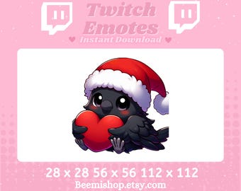 Christmas Raven Crow Love Heart Happy Bird Kawaii Funny Adorable Twitch Discord Emote Stream Animal Youtube Cute Chibi Winter