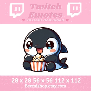 Orca Whale Eating Popcorn Drama Movie Funny Meme Happy Fish Adorable Twitch Discord Emote Stream Animal Youtube Cute Chibi Baby Kawaii