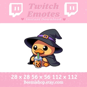 Psyduck Duck Witch Drinking Boba Tea Halloween Spooky Happy Twitch Discord Emote Cute Kawaii Adorable Discord Youtube Server Stream