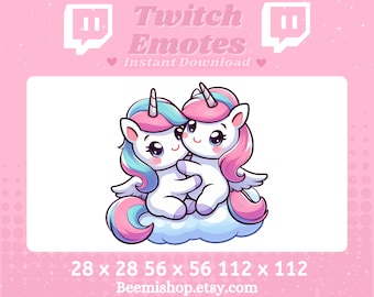 Unicorns Hugging Cuddle Best Friends Horse Pony Happy Funny Twitch Discord Emote Cute Kawaii Adorable Discord Youtube Server Stream Animal