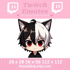 Twitch Discord Emote Chibi Cat Boy Emotes Stare Mad Confused  White And Black Hair Cute Youtube Server Kawaii Cat Ears Red Eyes