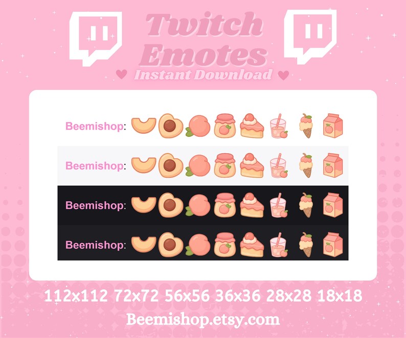 8 Peach Twitch Sub Badges – Kawaii Dessert Icons Pack With Cake, Ice ...
