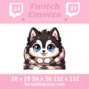 Twitch Discord Emote Cute Chibi Husky Dog Emotes Blanket Cozy Comfy Black And White Love Heart Blue Eyes Adorable Youtube Server Stream