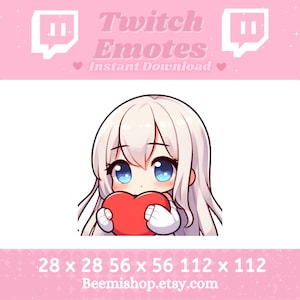 Chibi Girl Love Heart Kawaii Adorable Twitch Discord Emote Stream Youtube Long White Hair Blue Eyes