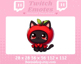 Black Cat In Apple Costume Funny Meme Happy Twitch Discord Emote Cute Kawaii Adorable Discord Youtube Server Stream Animal Fruit